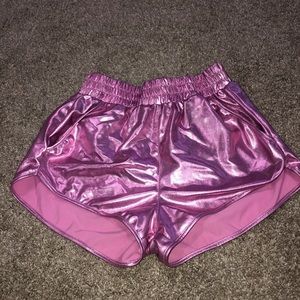 Pink leather metallic shorts!